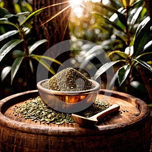 Yerba Mate, traditional herb drink, brewed fresh herbs