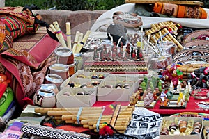 Yerba matte cups, flute and souvenirs at south American market