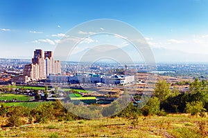 Yerevan, Armenia - 26 September, 2016: A view of Yerevan from Genocide memorial in sunny day and view on Ararat