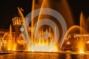 Yerevan,Armenia - August 2019.Singing and Dancing Fountains at Republic Square in Yerevan. Yerevan nightlife.Night city lights and