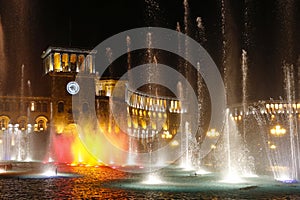 Yerevan`s Republic square at night: A festival of colors.