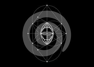 Vesica piscis Sacred geometry. All Seeing eye, the third eye or The Eye of Providence inside triangle pyramid. The eye of Phi sign photo