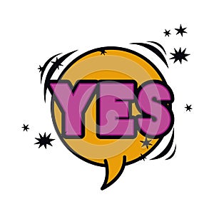 Yes comic words in speech bubble isolated icon