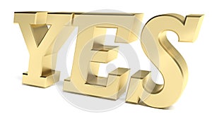 YES golden write on white background - 3D rendering illustration