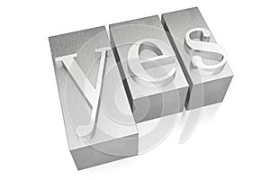 Yes - silver letterpress - 3D illustration