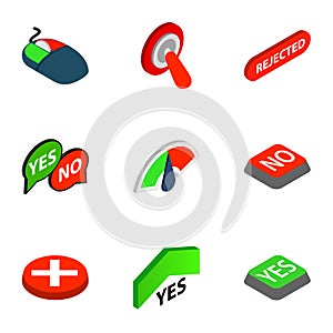 Yes and No button icons, isometric 3d style