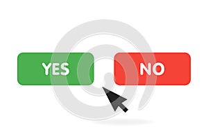 Yes or no buttons click pressing YES button choice concept. Vector illustration