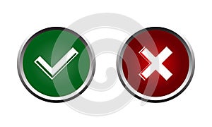 yes and no buttons. Green check mark and red cross icon. Approved Disapproved, Right Wrong, Correct False, .