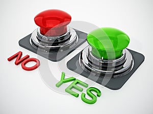 Yes and no buttons isolated on white background. 3D illustration