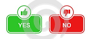 Yes and No buttons with like and dislike symbols in green and red colour