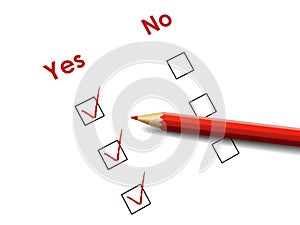 Yes no check box with red pen