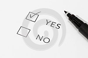 Yes or No Check boxes on white paper