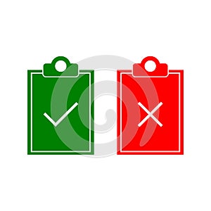 Yes No check mark sign on clipboard icon isolated on white background