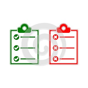 Yes No check mark sign on clipboard icon isolated on white background