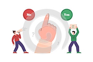 Yes or no decision option selection, flat vector illustration isolated.