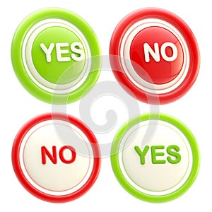 Yes and no glossy plastic buttons isolated