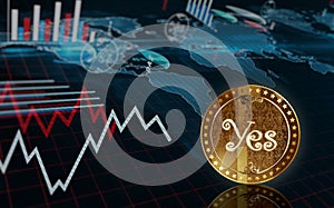 Yes or No random choice golden coin 3d illustration