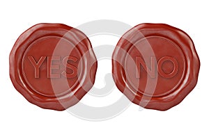 Yes and No red wax seal.3D illustration.