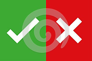 Yes no signs on green and red color. Checklist icons. Test symbols positive and negative