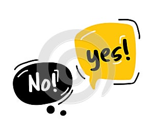 Yes or no Speech Bubble. Hand drawn doodle speech bubbles