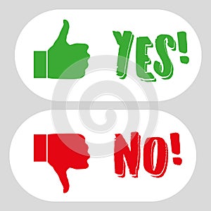 Yes no thumbs up and down flat design. EPS 10 vector.