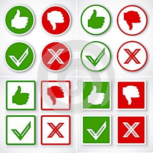 Yes, No, Thumbs up and down icons Like and unlike symbol.
