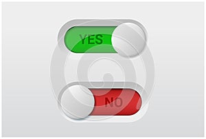 Yes and No toggle switch buttons on white background