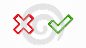 Yes and no, true, false, check mark realistic icon. 3d line vector illustration. Top view