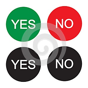Yes and no vector button set. Red and green round shape icon. Poll and voting choice buttons. Panel checkout symbol sign.