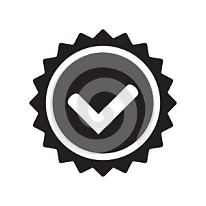 Yes round stamp icon. Seal with check mark icon. Symbol of approval. Approved icon.