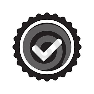 Yes round stamp icon. Seal with check mark icon. Symbol of approval.