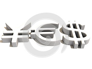 YES from signs yen, dollar and euro. 3d