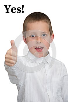 Yes! - thumb up, well-done gesture, smiling boy