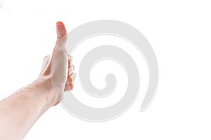 Yes Thumbs Up Caucasian White Hand Male Fingers Balled Fist Gesture Isolated White Background photo