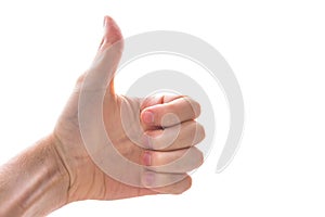 Yes Thumbs Up Caucasian White Hand Male Fingers Balled Fist Gesture Isolated White Background photo