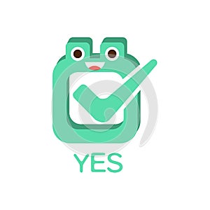 Yes Vote And Box, Word And Corresponding Illustration, Cartoon Character Emoji With Eyes Illustrating The Text