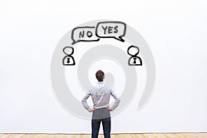 Yes vs no, negotiation, dialog or dispute concept photo