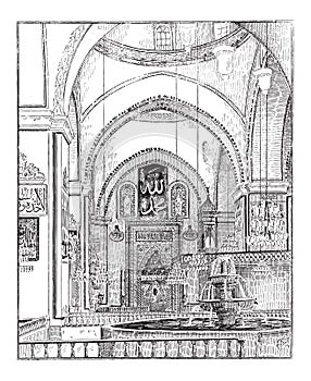 Yesil or Green Mosque, in Bursa, Turkey, vintage engraving