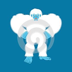 Yeti angry. Bigfoot evil. Abominable snowman aggressive. Vector