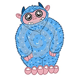 Yeti cartoon character. Bigfoot vector icon isolated on white background. Cute fluffy monster. Hand-drawn illustration of a snow