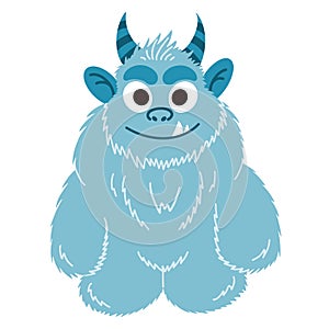 Yeti cartoon character. Bigfoot vector illustration isolated on white background. Blue monster baby illustration