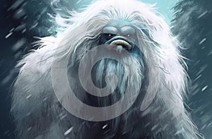 Yeti creature winter digital art. Generate ai