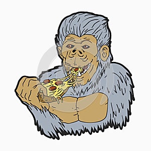 Yeti eating pizza