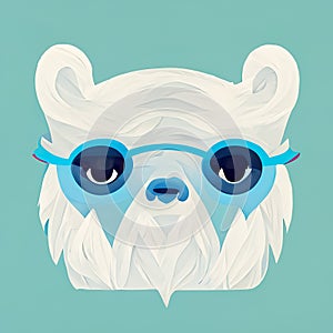 Yeti with glasses. Bigfoot head. Flat illustration. Digital illustration based on render by neural network