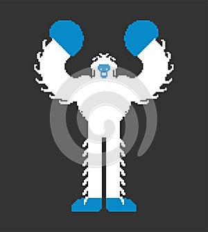 Yeti pixel art. Bigfoot pixelated. abominable snowman Old game graphics. 8 bit Big foot