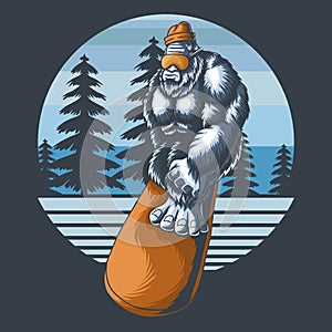 Yeti plays snowboard vector illustration