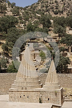 Yezidi temple domes in Lalish, Kurdistan photo