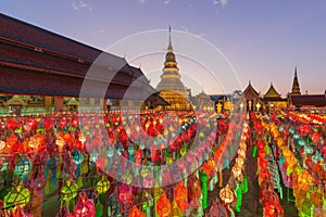 Yi Peng Festival at Wat Prathat Hariphunchai, Lamphun, Thailand