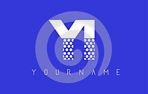 YI Y I Dotted Letter Logo Design with Blue Background.