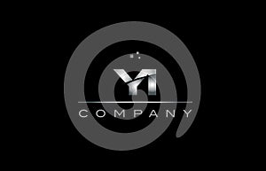 yi y i silver grey metal metallic alphabet letter logo icon tem